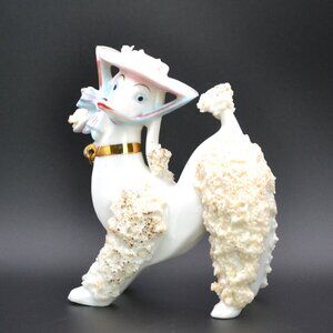 White Spaghetti Lady Poodle Dog Figurine With Hat